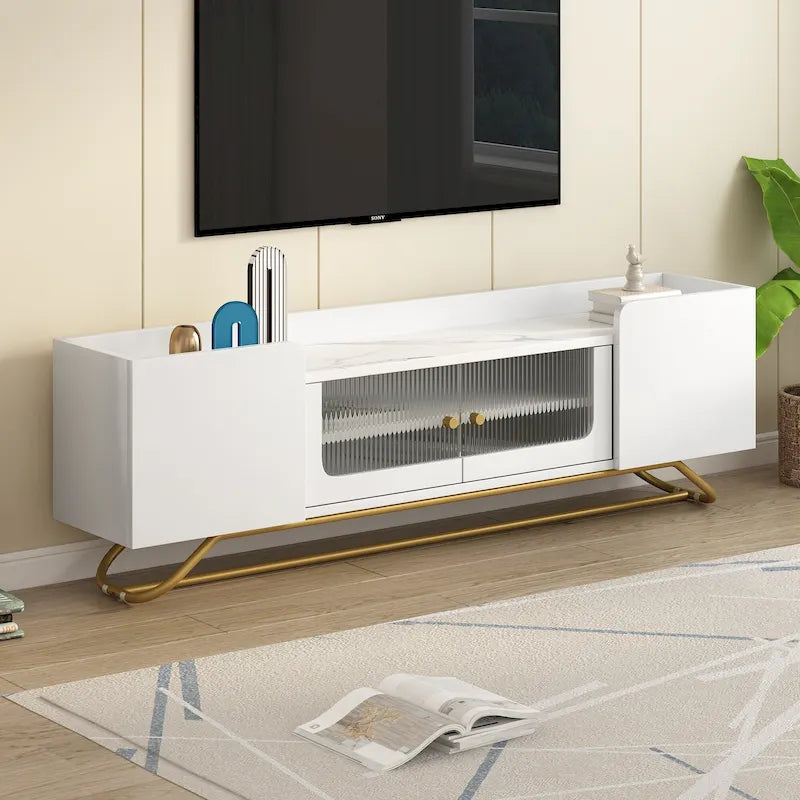 63.07 TV Stand with Glass & Gold Frame for 70 TVs