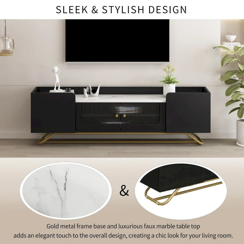 63.07 TV Stand with Glass & Gold Frame for 70 TVs