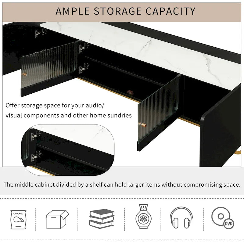 63.07 TV Stand with Glass & Gold Frame for 70 TVs