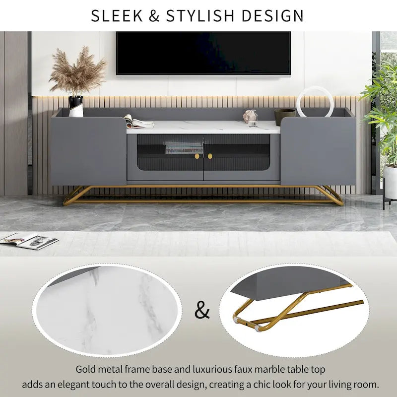 63.07 TV Stand with Glass & Gold Frame for 70 TVs