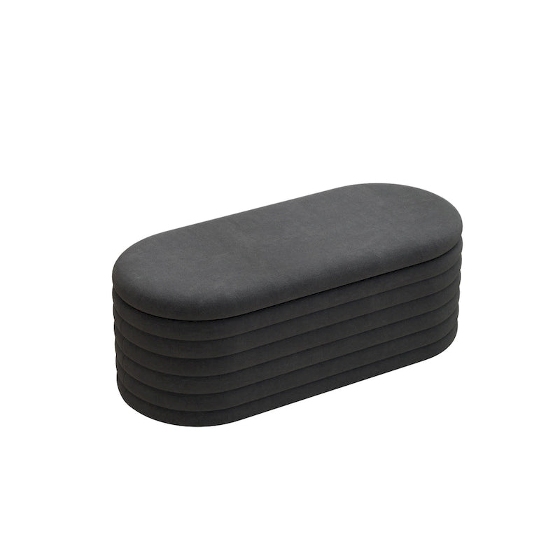 Storage Chenille Ottoman Bench Upholstered Fabric Storage Bench End of Bed Stool with Safety Hinge