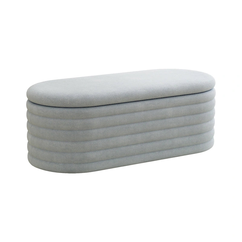 Storage Chenille Ottoman Bench Upholstered Fabric Storage Bench End of Bed Stool with Safety Hinge