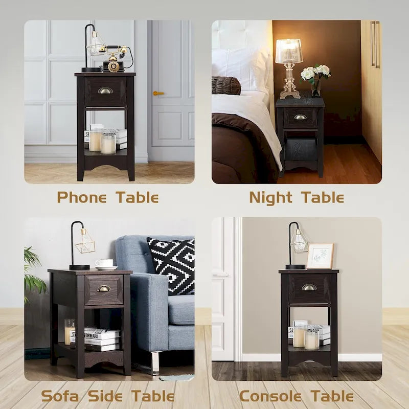 Modern-Style Side Table / Coffee Table (2-Piece Set), Compact Design with Drawer — 13" x 22" x 23" (L x W x H)