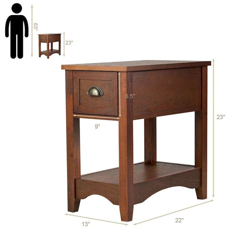 Modern-Style Side Table / Coffee Table (2-Piece Set), Compact Design with Drawer — 13" x 22" x 23" (L x W x H)