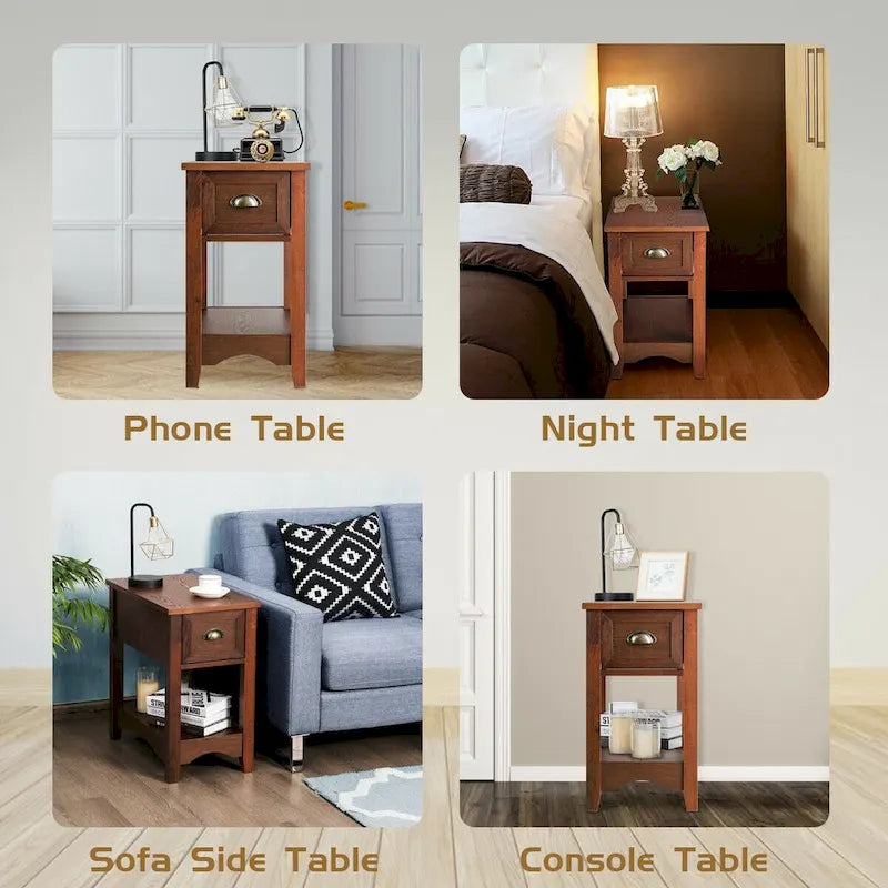 Modern-Style Side Table / Coffee Table (2-Piece Set), Compact Design with Drawer — 13" x 22" x 23" (L x W x H)