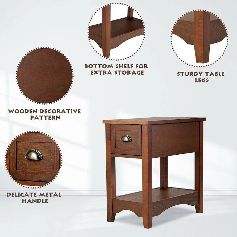 Modern-Style Side Table / Coffee Table (2-Piece Set), Compact Design with Drawer — 13" x 22" x 23" (L x W x H)