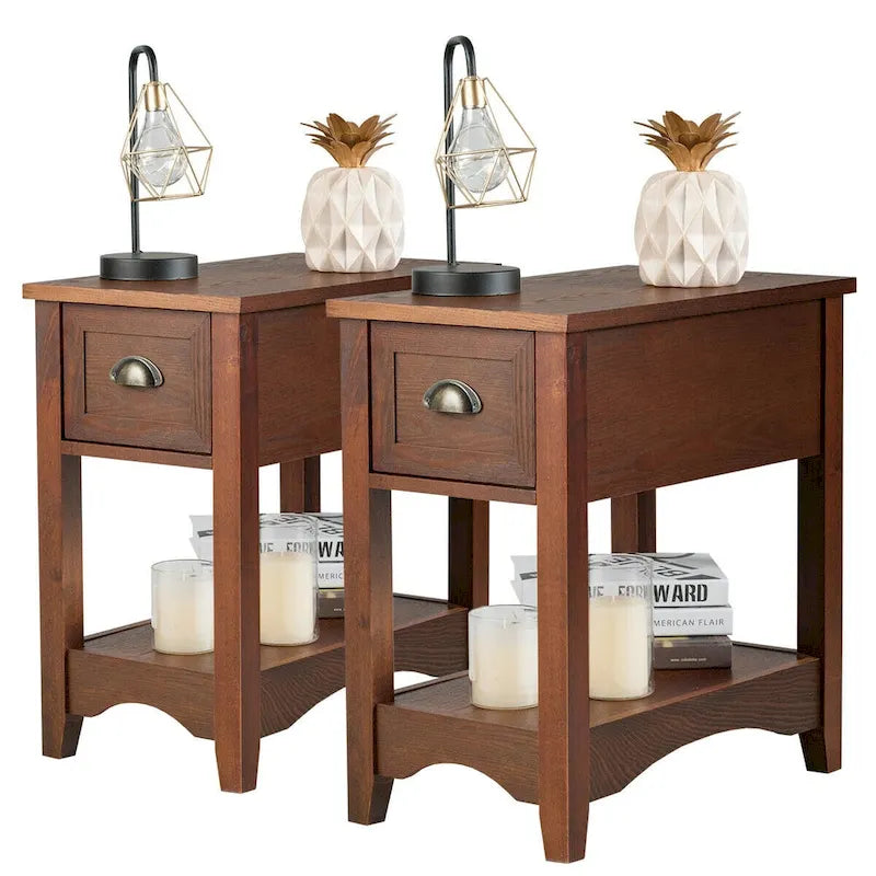 Modern-Style Side Table / Coffee Table (2-Piece Set), Compact Design with Drawer — 13" x 22" x 23" (L x W x H)