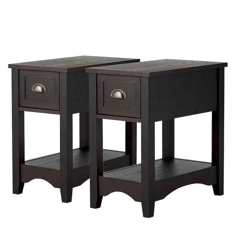Modern-Style Side Table / Coffee Table (2-Piece Set), Compact Design with Drawer — 13" x 22" x 23" (L x W x H)