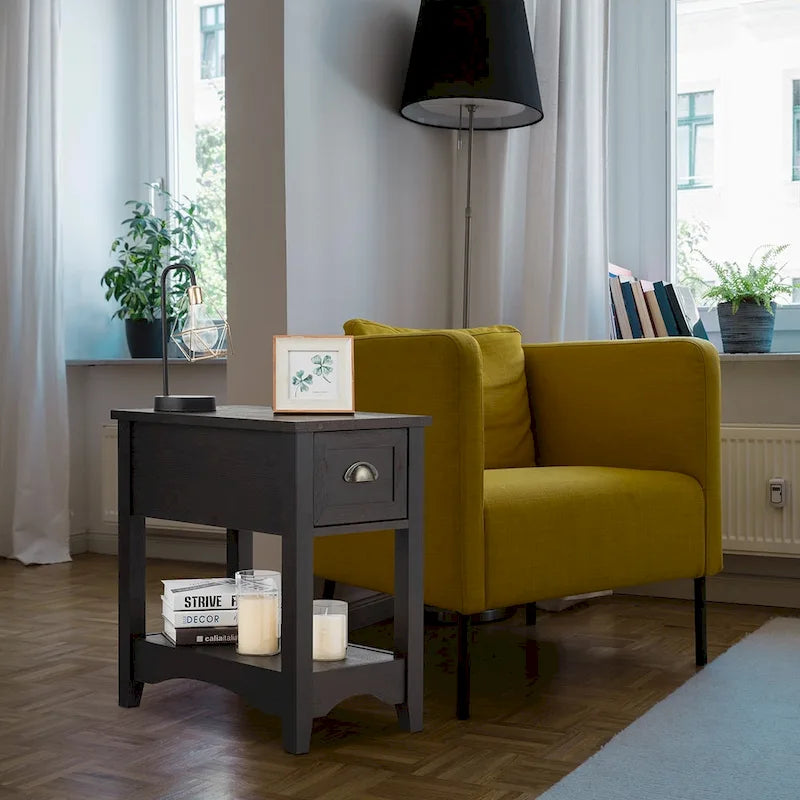 Modern-Style Side Table / Coffee Table (2-Piece Set), Compact Design with Drawer — 13" x 22" x 23" (L x W x H)