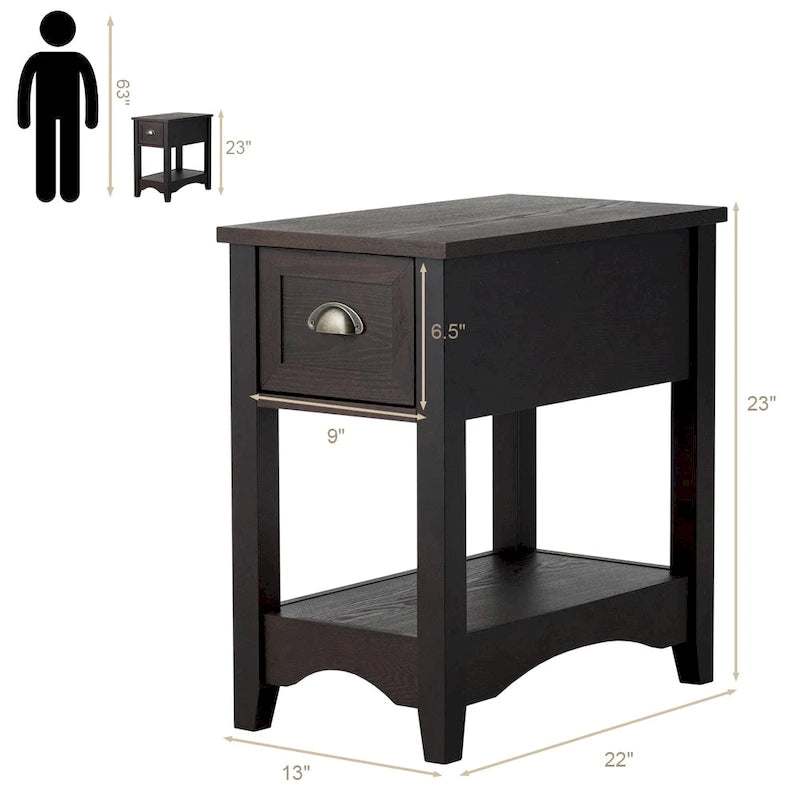 Modern-Style Side Table / Coffee Table (2-Piece Set), Compact Design with Drawer — 13" x 22" x 23" (L x W x H)