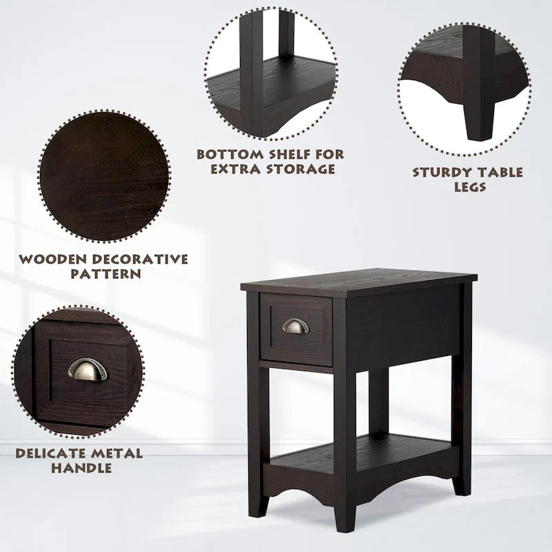 Modern-Style Side Table / Coffee Table (2-Piece Set), Compact Design with Drawer — 13" x 22" x 23" (L x W x H)