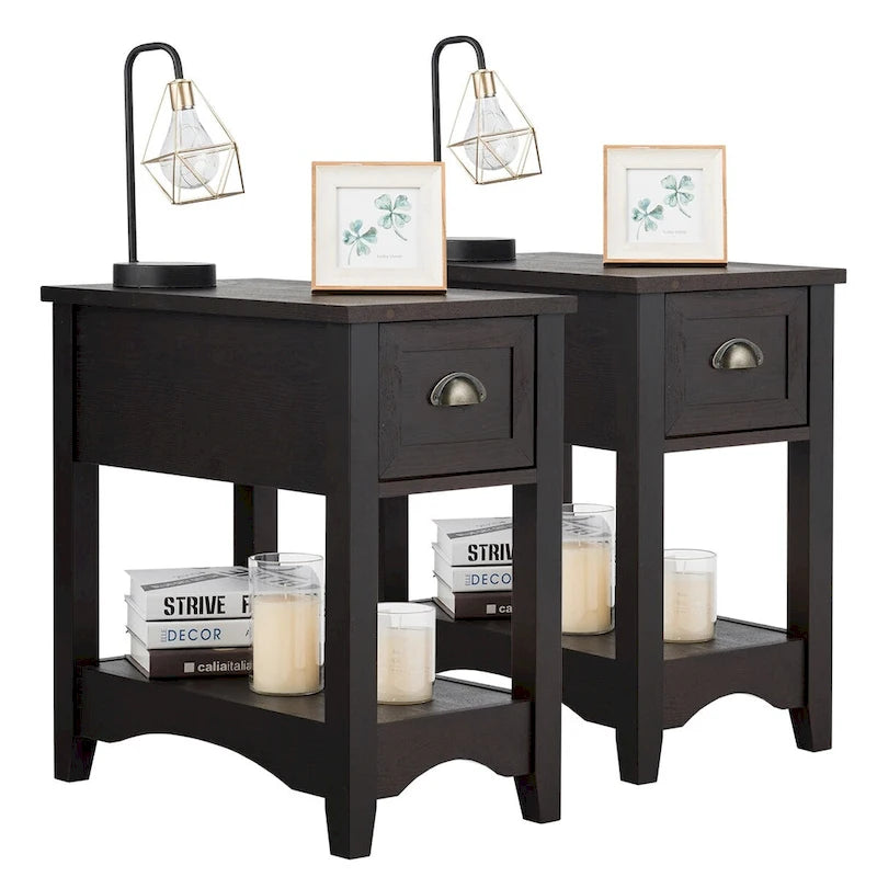 Modern-Style Side Table / Coffee Table (2-Piece Set), Compact Design with Drawer — 13" x 22" x 23" (L x W x H)