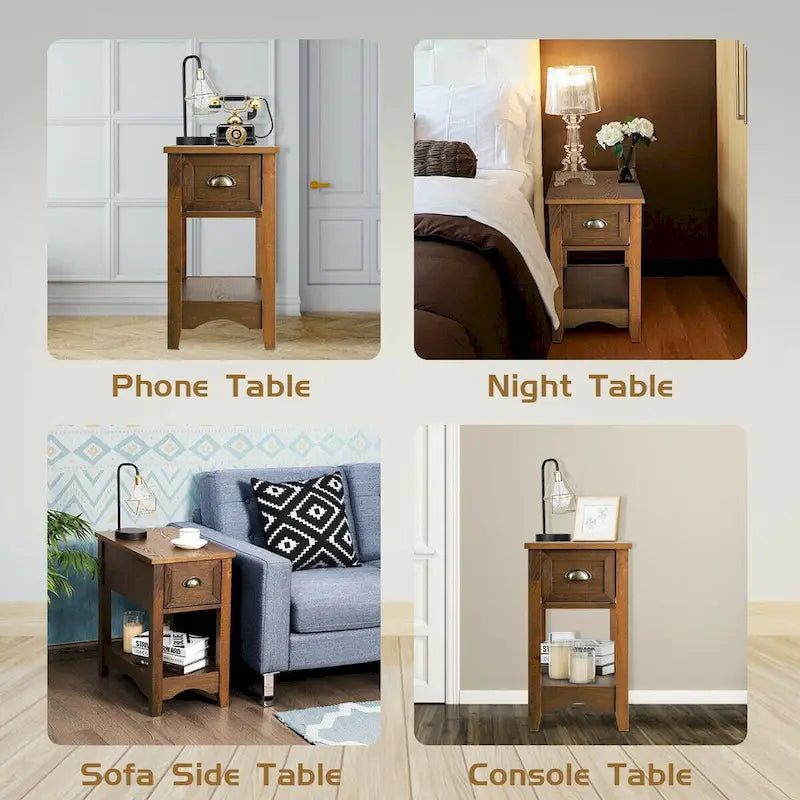 Modern-Style Side Table / Coffee Table (2-Piece Set), Compact Design with Drawer — 13" x 22" x 23" (L x W x H)