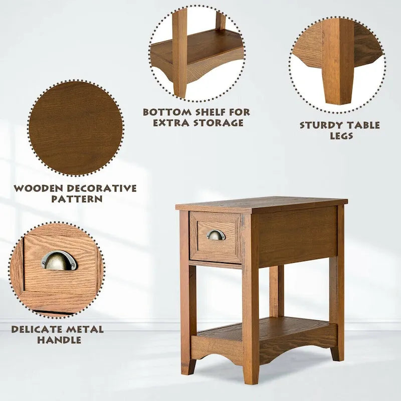 Modern-Style Side Table / Coffee Table (2-Piece Set), Compact Design with Drawer — 13" x 22" x 23" (L x W x H)