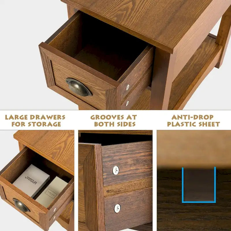Modern-Style Side Table / Coffee Table (2-Piece Set), Compact Design with Drawer — 13" x 22" x 23" (L x W x H)