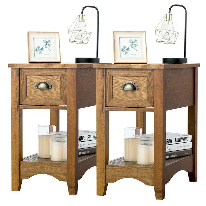 Modern-Style Side Table / Coffee Table (2-Piece Set), Compact Design with Drawer — 13" x 22" x 23" (L x W x H)