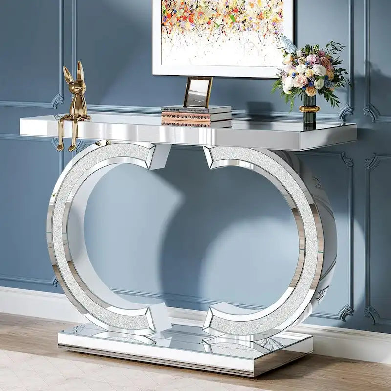 Silver Console Table, 39 Mirror Entryway Table for Entrance