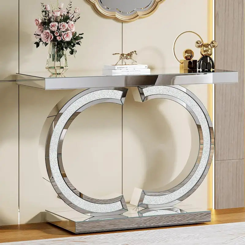 Silver Console Table, 39 Mirror Entryway Table for Entrance