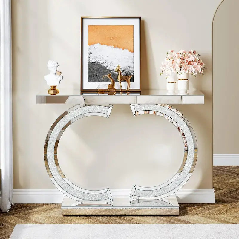 Silver Console Table, 39 Mirror Entryway Table for Entrance