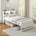 Single Wooden Bed Frame (with Charging Station and LED Lights)