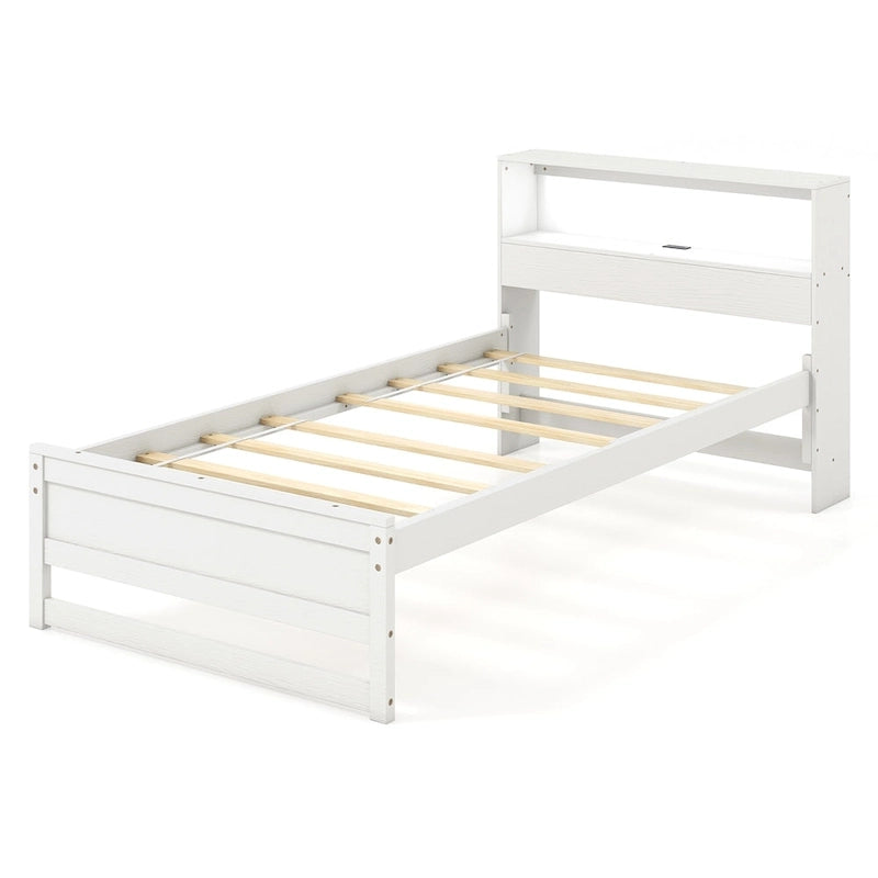 Single Wooden Bed Frame (with Charging Station and LED Lights)