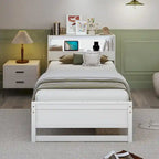 Single Wooden Bed Frame (with Charging Station and LED Lights)