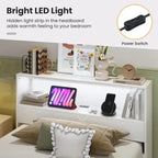 Single Wooden Bed Frame (with Charging Station and LED Lights)