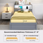 Single Wooden Bed Frame (with Charging Station and LED Lights)