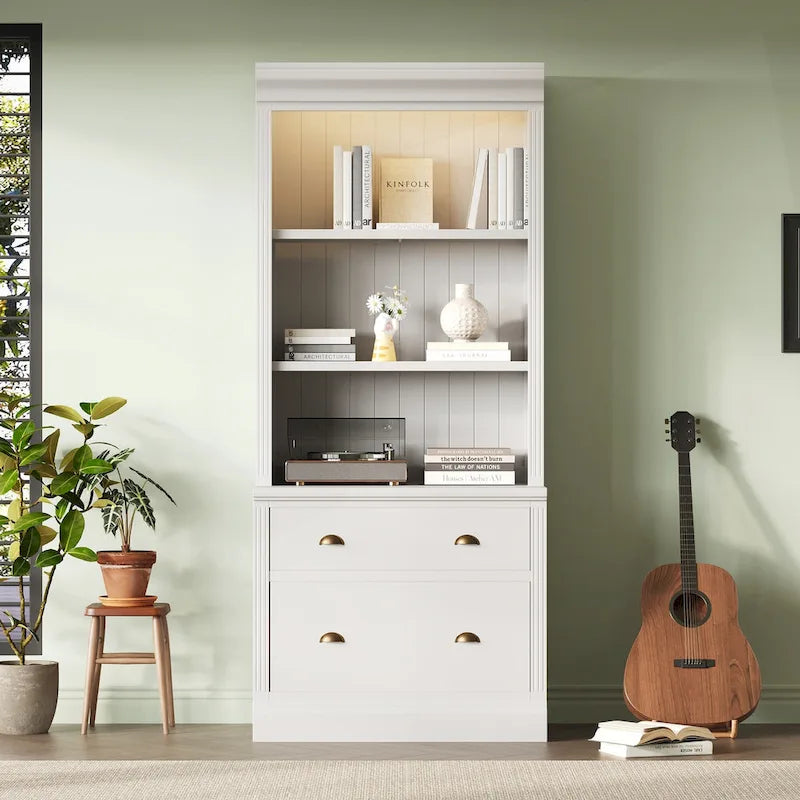 Versatile Tall Bookshelf with LED Lighting and Multiple Storage Options for Home