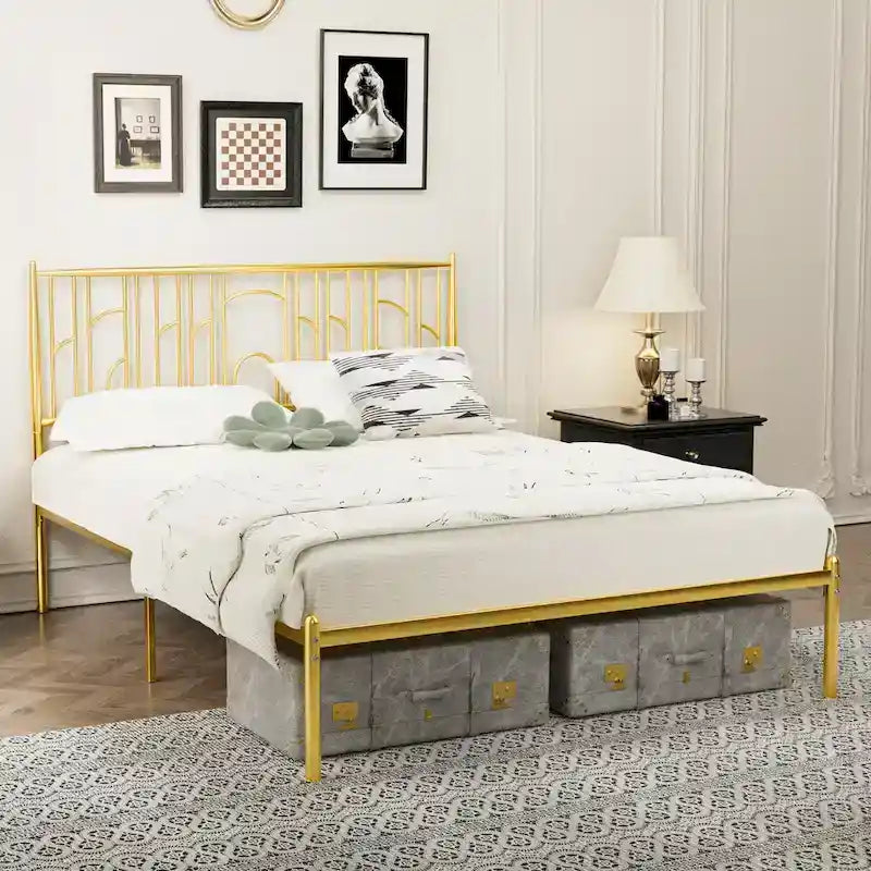 Platform Bed Frame Featuring Decorative Finials And Under-Bed Storage Space; No Box Spring Required.