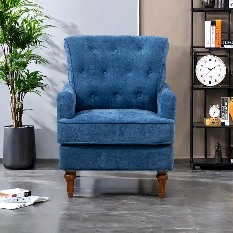 Chenille Fabric Accent Chair with Retro Wooden Legs, High-Density Foam and Spring Cushion, and 300 lbs Weight Capacity