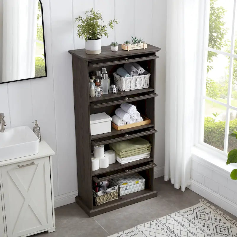 63.19 4-Tier Glass Display Cabinet with Flip-Up Doors & 150lb Capacity,Space-Saving Curio Showcase for Collectibles