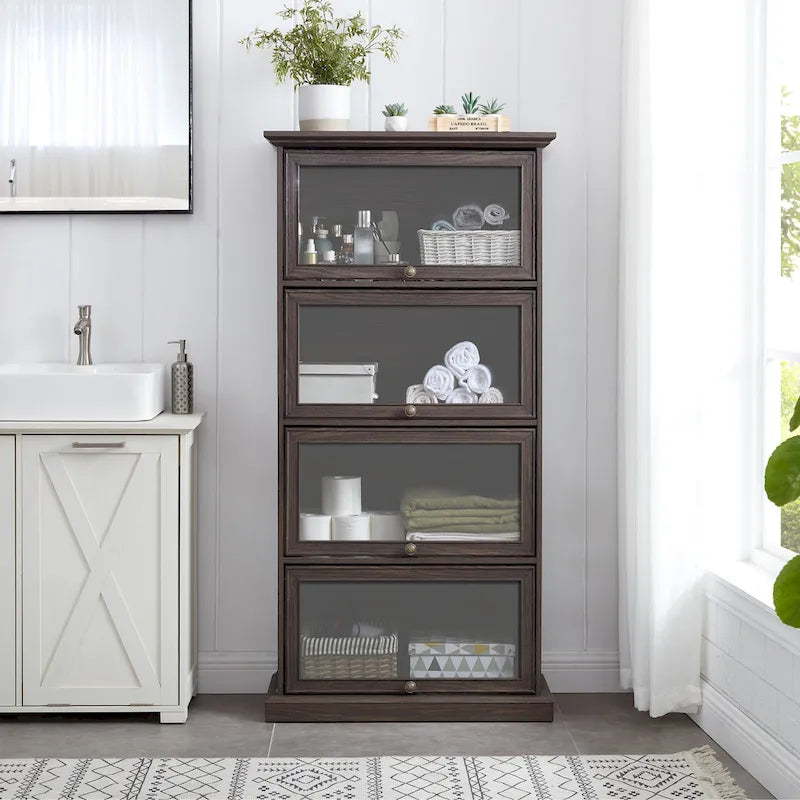 63.19 4-Tier Glass Display Cabinet with Flip-Up Doors & 150lb Capacity,Space-Saving Curio Showcase for Collectibles