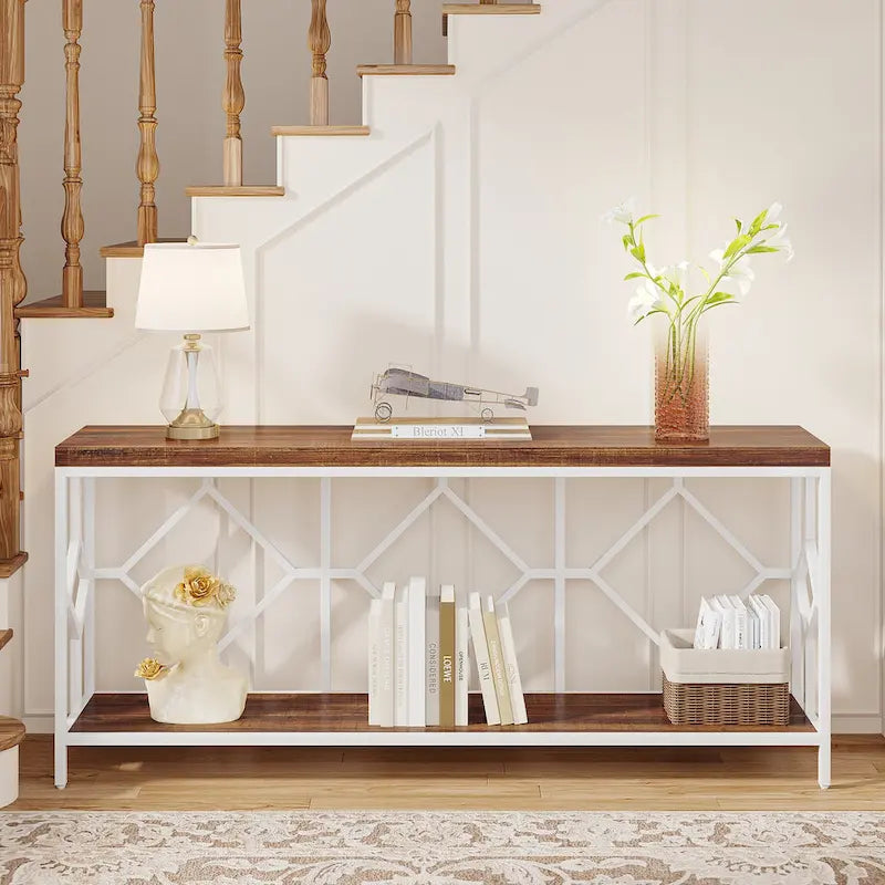 71 Inches Extra Long Console Table Sofa Table with Open Storage Shelf, Narrow Long Sofa Tables Entry Table Behind Couch Table