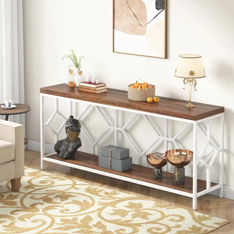 71 Inches Extra Long Console Table Sofa Table with Open Storage Shelf, Narrow Long Sofa Tables Entry Table Behind Couch Table