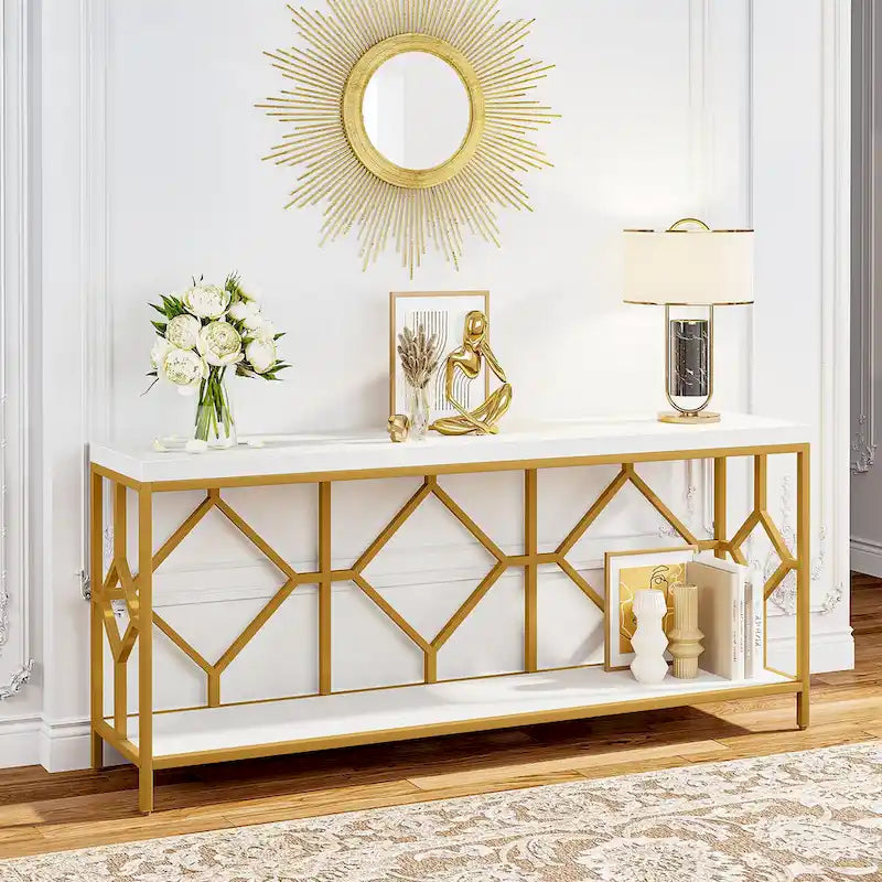 71 Inches Extra Long Console Table Sofa Table with Open Storage Shelf, Narrow Long Sofa Tables Entry Table Behind Couch Table