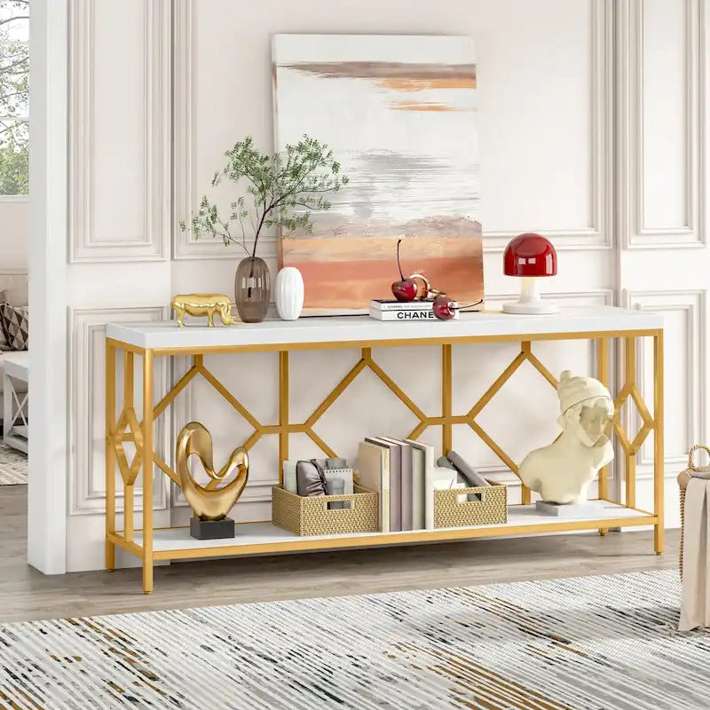 71 Inches Extra Long Console Table Sofa Table with Open Storage Shelf, Narrow Long Sofa Tables Entry Table Behind Couch Table