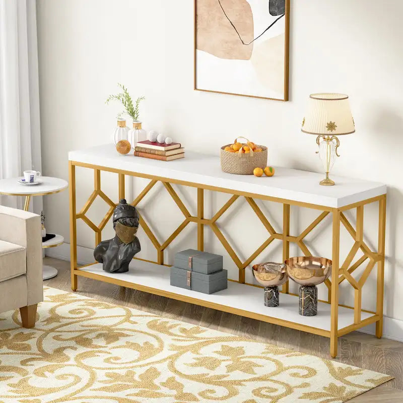 71 Inches Extra Long Console Table Sofa Table with Open Storage Shelf, Narrow Long Sofa Tables Entry Table Behind Couch Table