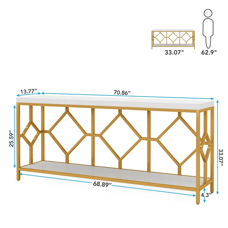 71 Inches Extra Long Console Table Sofa Table with Open Storage Shelf, Narrow Long Sofa Tables Entry Table Behind Couch Table