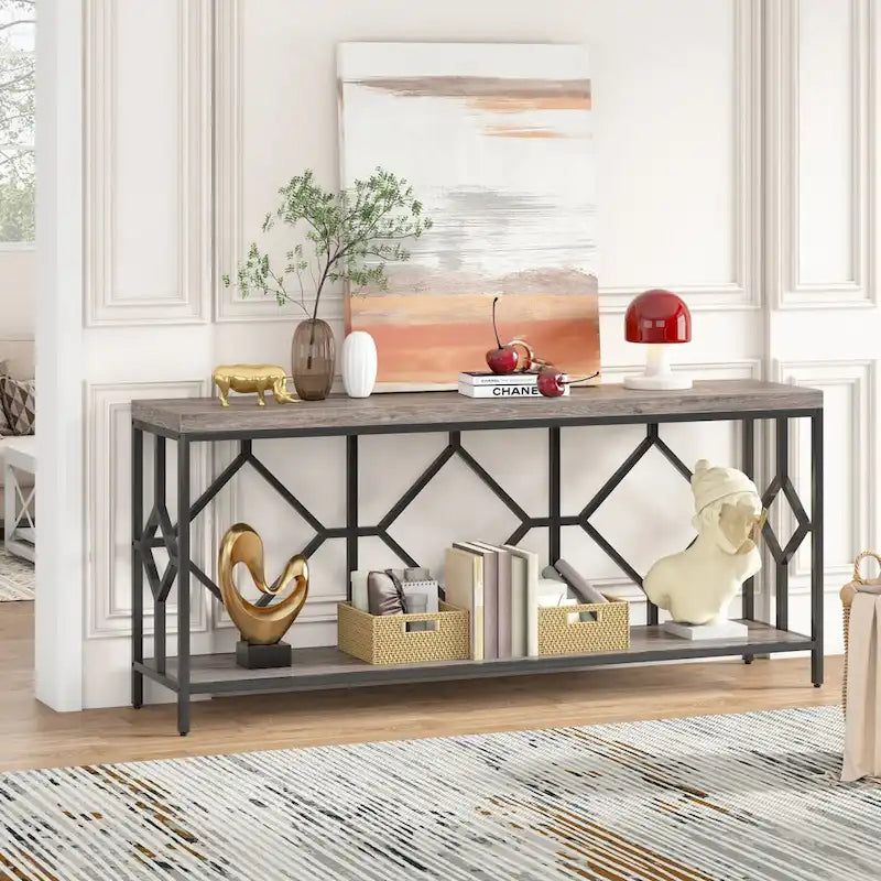 71 Inches Extra Long Console Table Sofa Table with Open Storage Shelf, Narrow Long Sofa Tables Entry Table Behind Couch Table