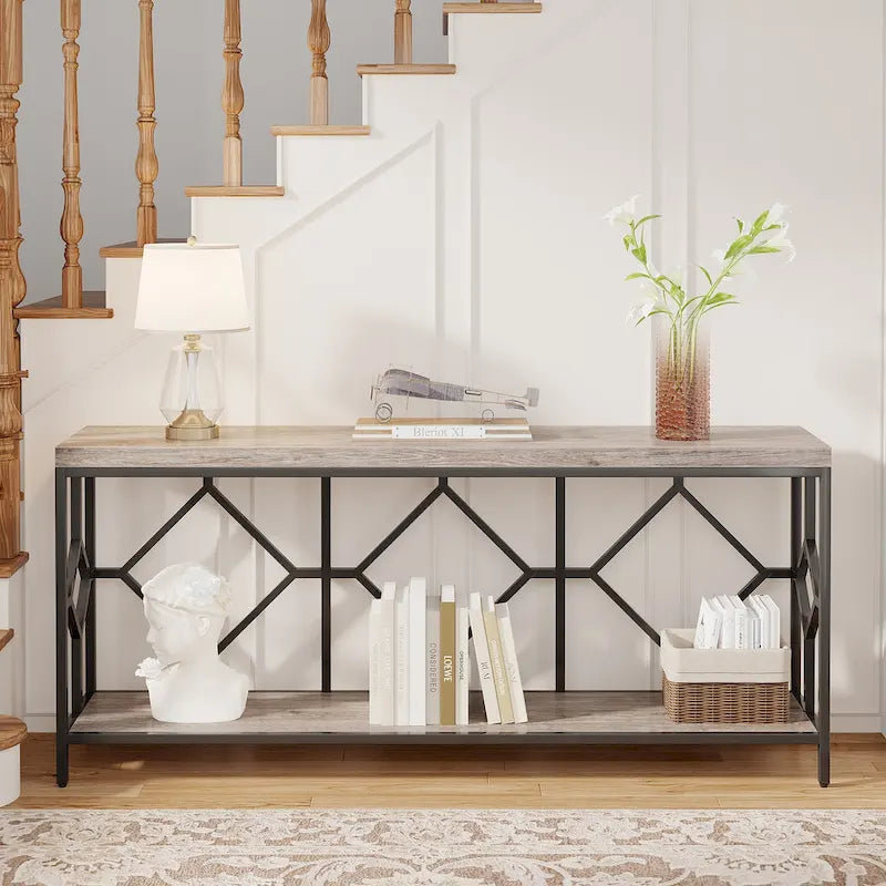 71 Inches Extra Long Console Table Sofa Table with Open Storage Shelf, Narrow Long Sofa Tables Entry Table Behind Couch Table