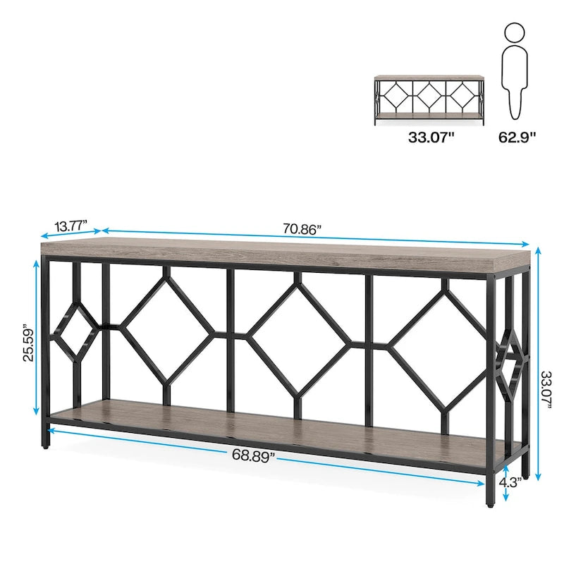 71 Inches Extra Long Console Table Sofa Table with Open Storage Shelf, Narrow Long Sofa Tables Entry Table Behind Couch Table