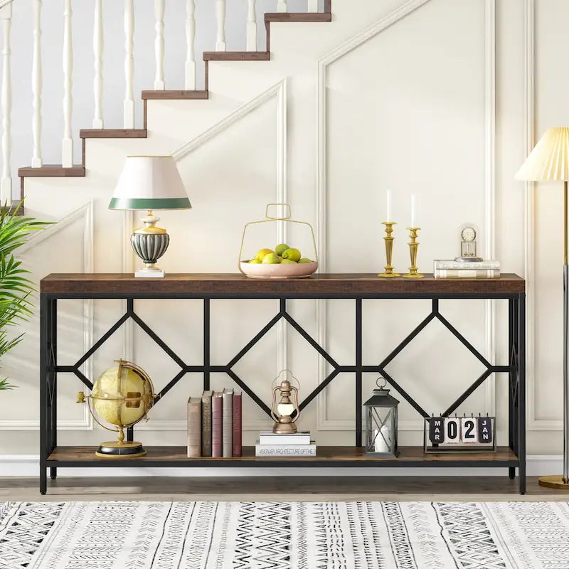 71 Inches Extra Long Console Table Sofa Table with Open Storage Shelf, Narrow Long Sofa Tables Entry Table Behind Couch Table