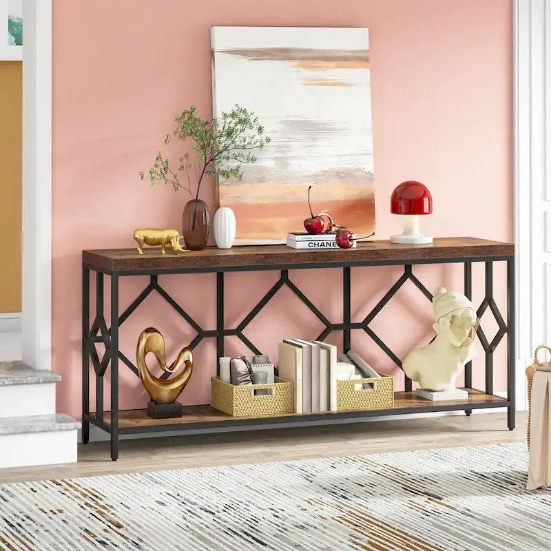 71 Inches Extra Long Console Table Sofa Table with Open Storage Shelf, Narrow Long Sofa Tables Entry Table Behind Couch Table