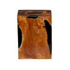 Teak Wood Block Accent Table with Black Resin Inlay - Brown-11Wx12Lx15H