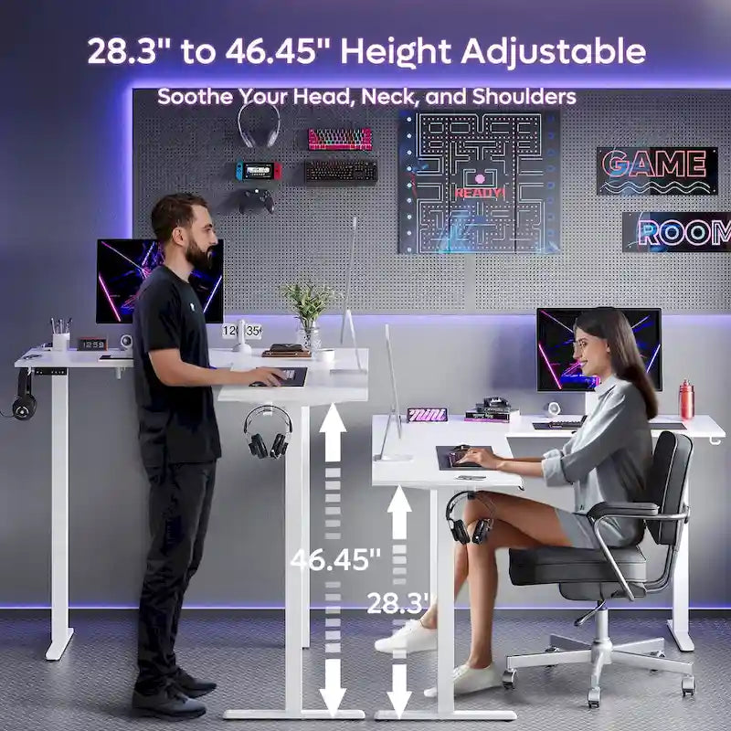 63 L Shaped Standing Desk Corner Desk LED Gaming Desk with Ergonomic Monitor Stand