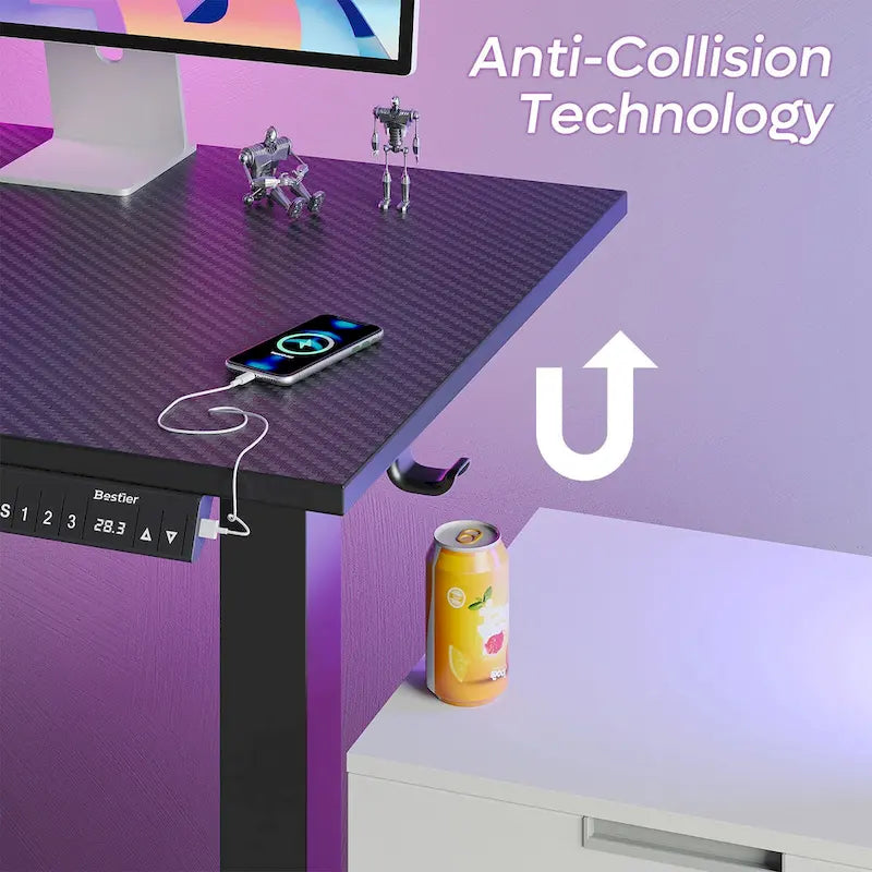 63 L Shaped Standing Desk Corner Desk LED Gaming Desk with Ergonomic Monitor Stand