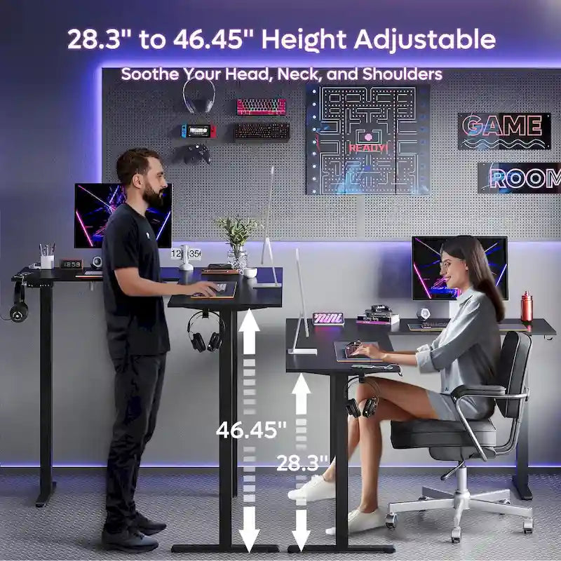 63 L Shaped Standing Desk Corner Desk LED Gaming Desk with Ergonomic Monitor Stand