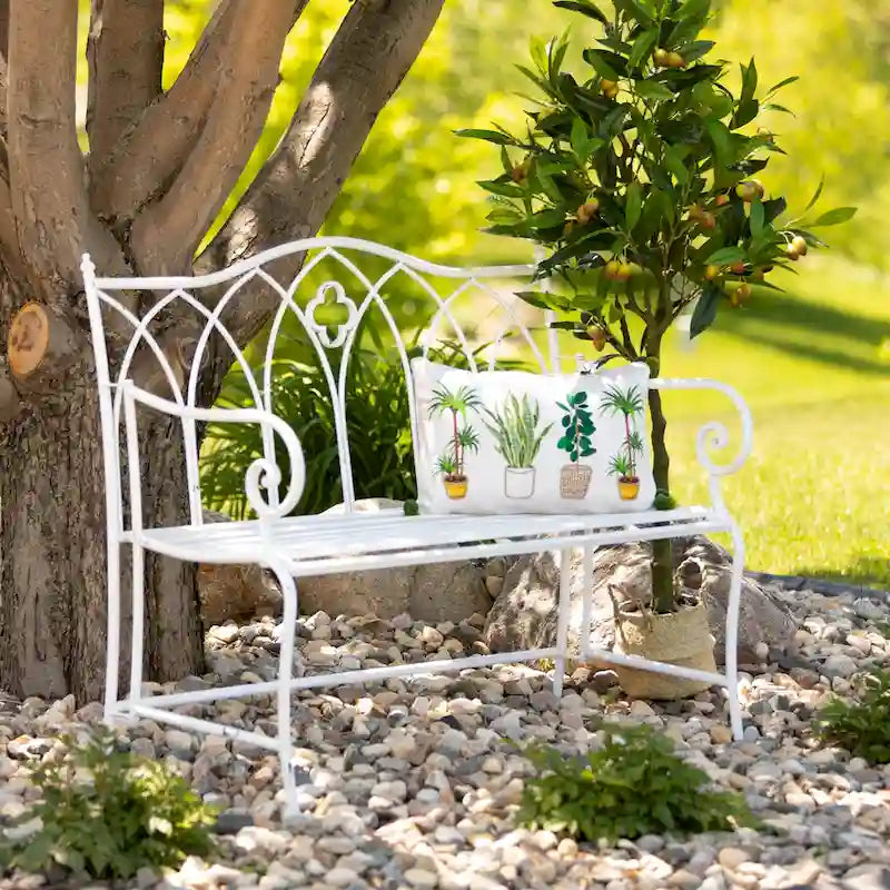 Bright White Metal Garden Bench (36" High) — 45.5" L x 18.5" W x 36" H