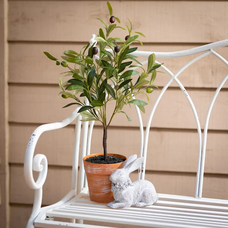 Bright White Metal Garden Bench (36" High) — 45.5" L x 18.5" W x 36" H